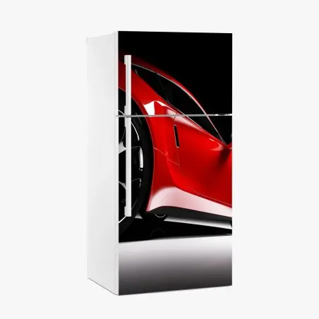 Sticker pour réfrigérateur profil de voiture de sport rouge brillant – Wallnifity®