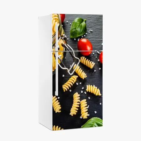 Sticker pour réfrigérateur composition de pâtes fusilli et ingrédients méditerranéens – Wallnifity®