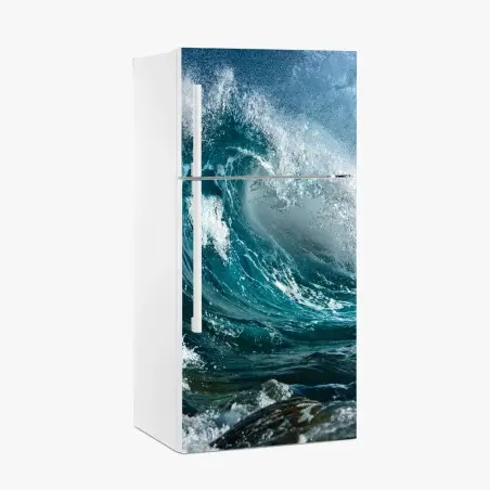Sticker pour réfrigérateur vague turquoise en mouvement – Wallnifity®