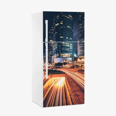 Sticker pour réfrigérateur métropole nocturne en mouvement – Wallnifity®