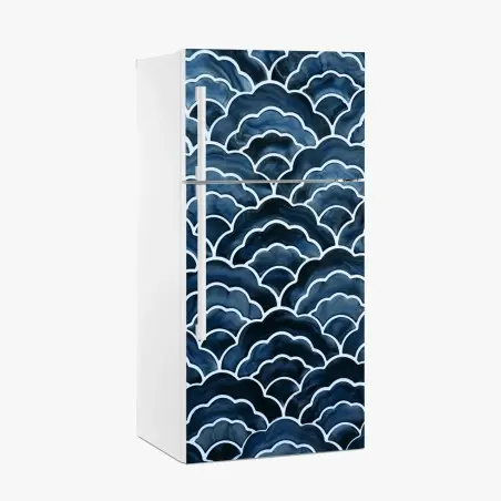 Sticker pour réfrigérateur motif de vagues japonaises bleu marine – Wallnifity®