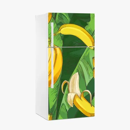 Sticker pour réfrigérateur motif de bananes tropicales sur feuillage – Wallnifity®