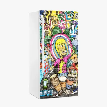 Sticker pour réfrigérateur murale urbaine musicale multicolore – Wallnifity®
