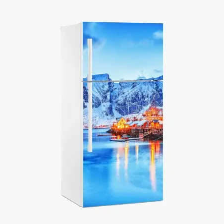 Sticker pour réfrigérateur village côtier scandinave au crépuscule – Wallnifity®
