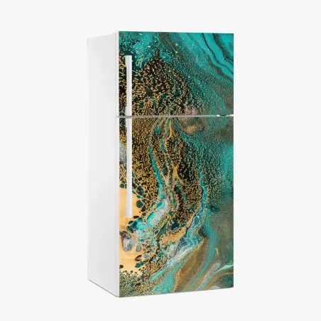 Sticker pour réfrigérateur abstraction marine dorée et turquoise – Wallnifity®
