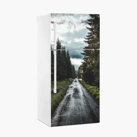 Sticker pour réfrigérateur route forestière sous ciel dramatique – Wallnifity®