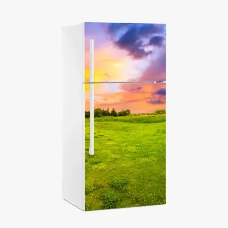 Sticker pour réfrigérateur coucher de soleil sur prairie verdoyante – Wallnifity®