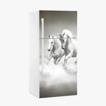 Sticker pour réfrigérateur trois chevaux blancs en liberté – Wallnifity®