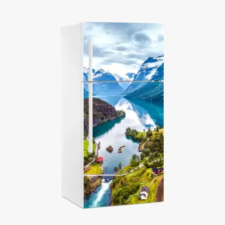 Sticker pour réfrigérateur fjord norvégien au cœur des montagnes – Wallnifity®