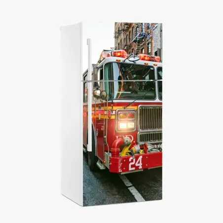 Sticker pour réfrigérateur camion de pompiers en intervention à New York – Wallnifity®