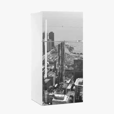 Sticker pour réfrigérateur panorama urbain de Chicago en noir et blanc – Wallnifity®