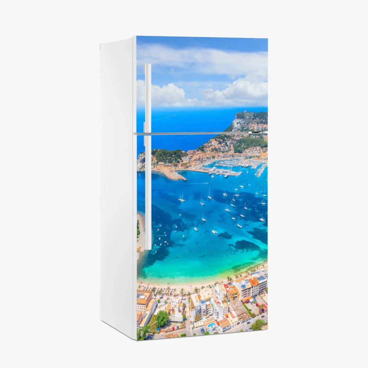 Sticker pour réfrigérateur vue aérienne du Port de Sóller, baie turquoise – Wallnifity® Sticker pour réfrigérateur vue aérienne du Port de Sóller, baie turquoise – Wallnifity®