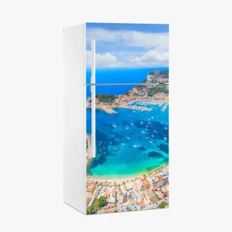 Sticker pour réfrigérateur vue aérienne du Port de Sóller, baie turquoise – Wallnifity®
