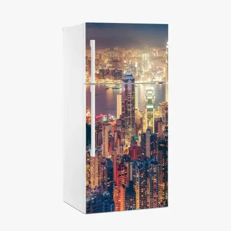Sticker pour réfrigérateur vue panoramique nocturne de Hong Kong depuis Victoria Peak – Wallnifity®