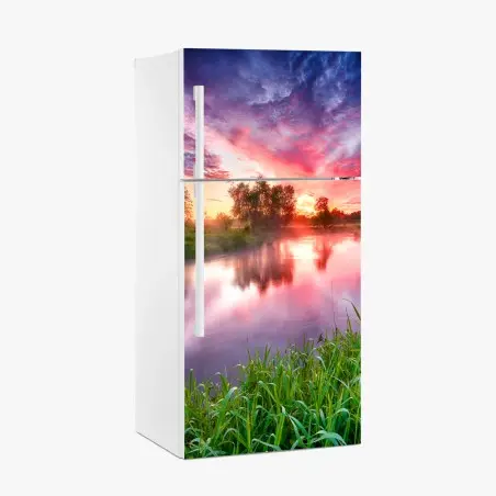 Sticker pour réfrigérateur aurore enchanteresse au bord de la rivière – Wallnifity®