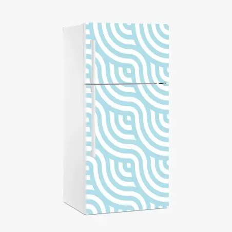 Sticker pour réfrigérateur motif géométrique ondulé bleu et blanc – Wallnifity®