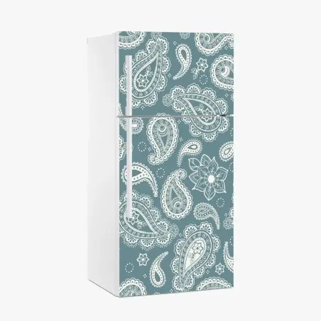 Sticker pour réfrigérateur motif cachemire floral bleu-vert élégant – Wallnifity®