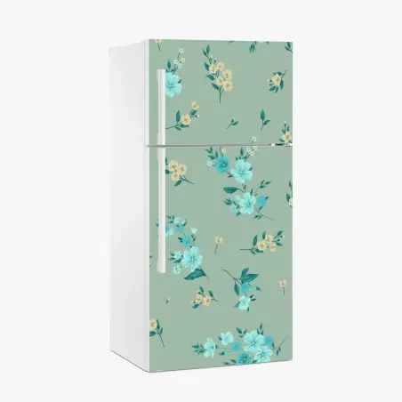 Sticker pour réfrigérateur motif floral menthe et turquoise – Wallnifity®