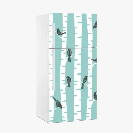 Sticker pour réfrigérateur oiseaux sur troncs de bouleau menthe – Wallnifity®