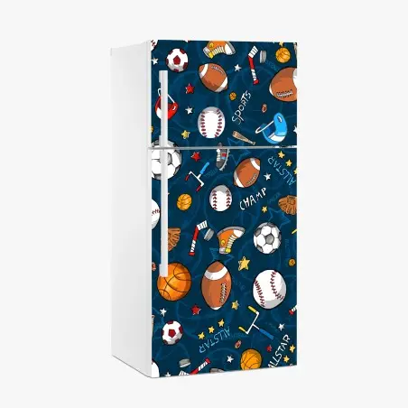 Sticker pour réfrigérateur motif sportif coloré: ballons et accessoires – Wallnifity®