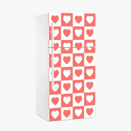 Sticker pour réfrigérateur motif damier de cœurs corail – Wallnifity®