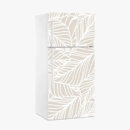 Sticker pour réfrigérateur motif de feuilles beige et blanc minimaliste – Wallnifity®