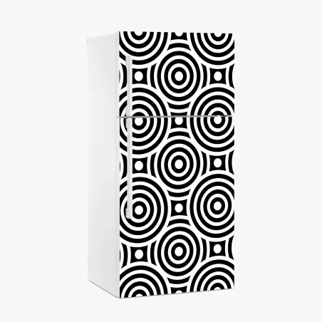 Sticker pour réfrigérateur motif géométrique à cercles concentriques noir et blanc – Wallnifity®