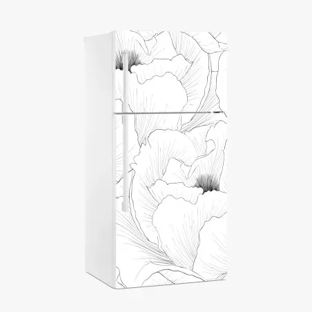 Sticker pour réfrigérateur motif floral linéaire noir et blanc pour décoration murale – Wallnifity®
