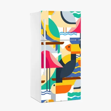 Sticker pour réfrigérateur oiseaux tropicaux géométriques colorés – Wallnifity®