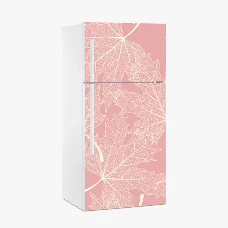 Sticker pour réfrigérateur motif de feuilles stylisées rose et crème – Wallnifity®