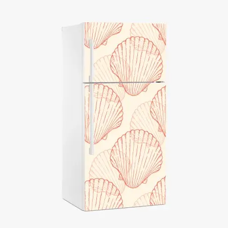 Sticker pour réfrigérateur motif coquillages corail sur fond beige – Wallnifity®