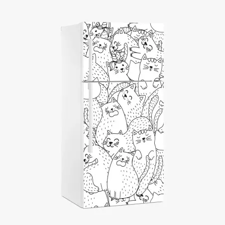 Sticker pour réfrigérateur motif de chats mignons en noir et blanc – Wallnifity®