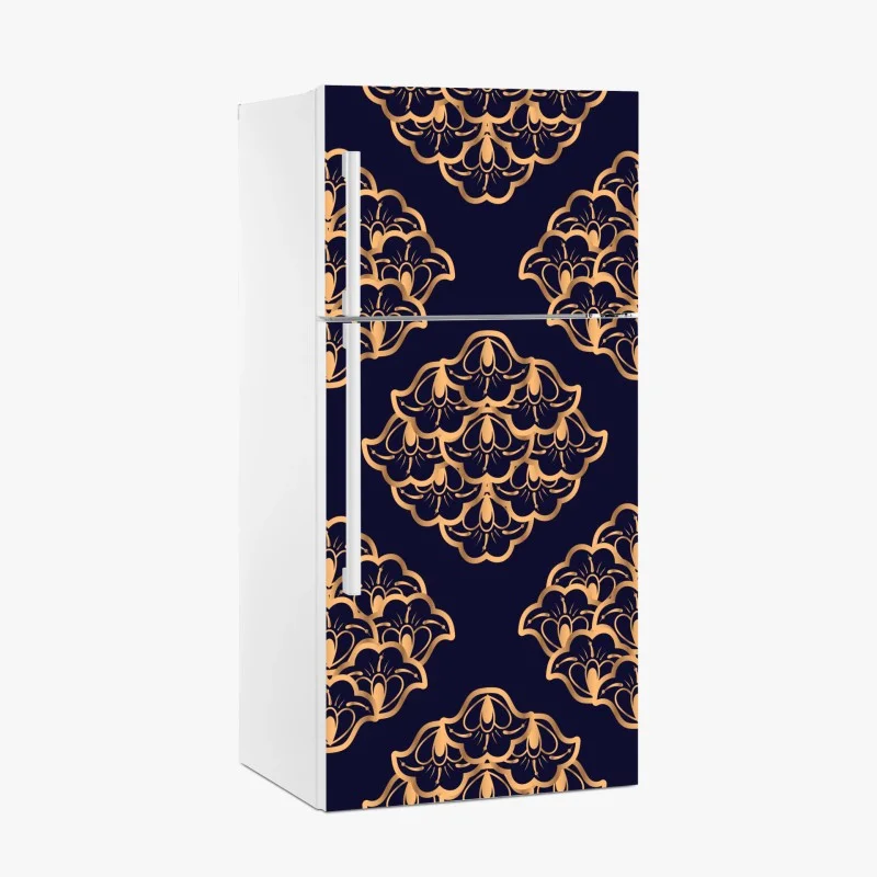 Sticker pour réfrigérateur motif floral doré sur fond bleu marine – Wallnifity® Sticker pour réfrigérateur motif floral doré sur fond bleu marine – Wallnifity®