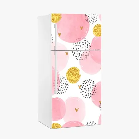 Sticker pour réfrigérateur motif bulles aquarelle rose avec accents dorés – Wallnifity®