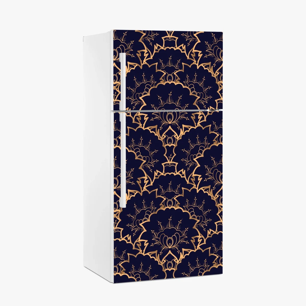 Sticker pour réfrigérateur motif floral art déco doré sur fond bleu marine – Wallnifity® Sticker pour réfrigérateur motif floral art déco doré sur fond bleu marine – Wallnifity®