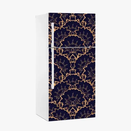 Sticker pour réfrigérateur motif floral art déco doré sur fond bleu marine – Wallnifity®