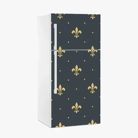 Sticker pour réfrigérateur motif fleur de lys doré sur fond bleu nuit – Wallnifity®