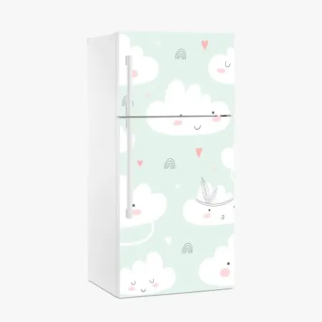 Sticker pour réfrigérateur nuages mignons et cœurs pastel pour chambre d'enfant – Wallnifity®