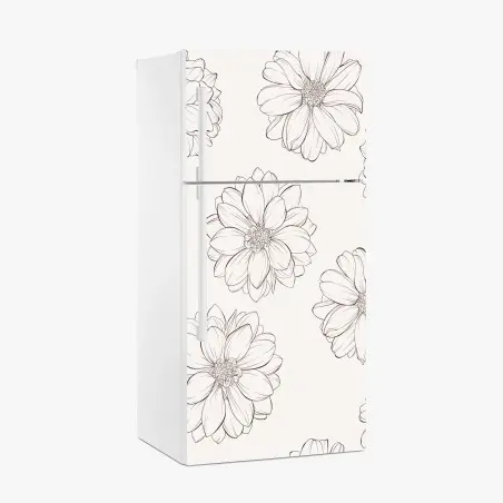Sticker pour réfrigérateur motif floral délicat en noir et blanc – Wallnifity®