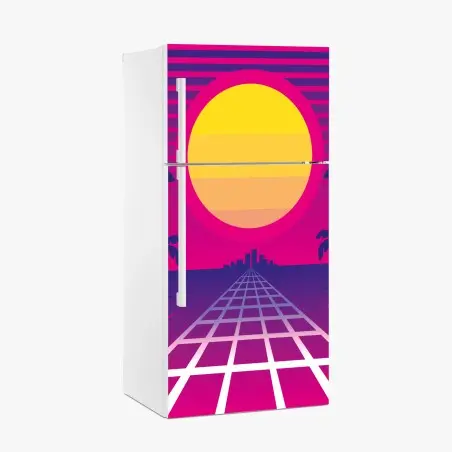 Sticker pour réfrigérateur horizon synthwave au soleil néon – Wallnifity®