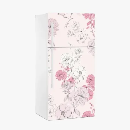 Sticker pour réfrigérateur fleurs délicates sur fond rose – Wallnifity®