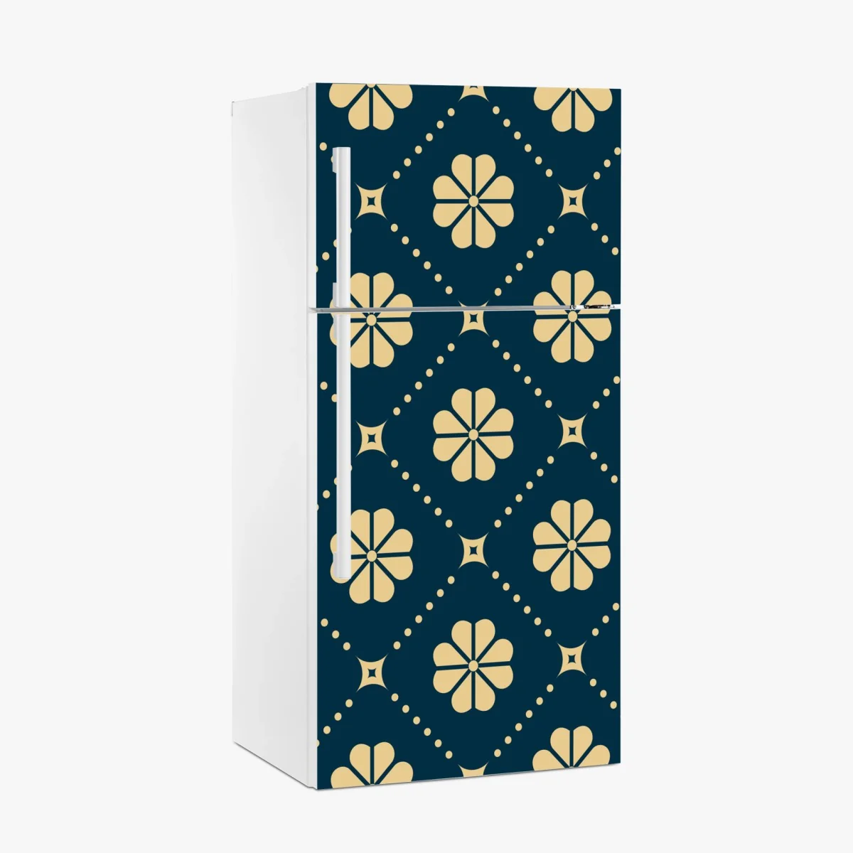 Sticker pour réfrigérateur motif floral géométrique bleu marine et beige – Wallnifity® Sticker pour réfrigérateur motif floral géométrique bleu marine et beige – Wallnifity®