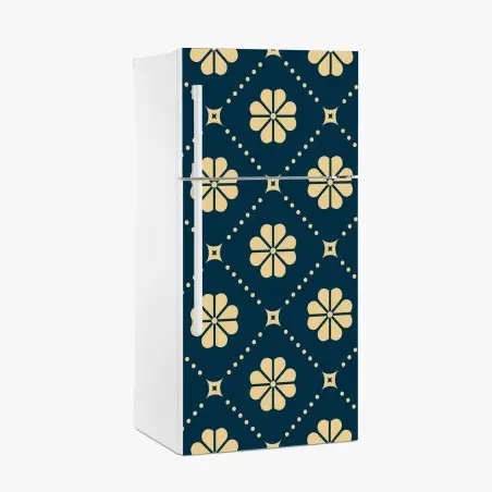 Sticker pour réfrigérateur motif floral géométrique bleu marine et beige – Wallnifity®
