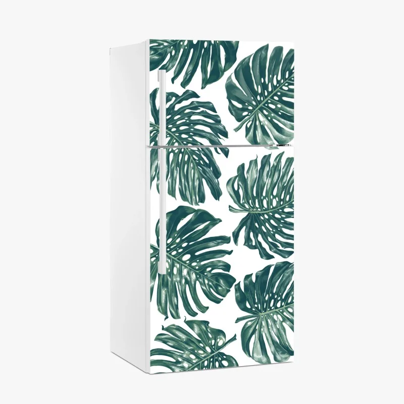 Sticker pour réfrigérateur feuilles de monstera motif tropical élégant – Wallnifity®