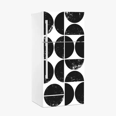 Sticker pour réfrigérateur motif géométrique de cercles noirs et blancs texturés – Wallnifity®