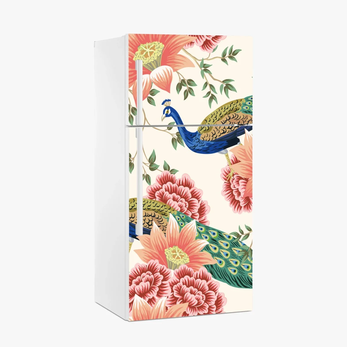 Sticker pour réfrigérateur paons et fleurs exotiques sur fond ivoire – Wallnifity® Sticker pour réfrigérateur paons et fleurs exotiques sur fond ivoire – Wallnifity®