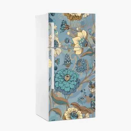 Sticker pour réfrigérateur motif floral bohème aux tons bleus et turquoise – Wallnifity®