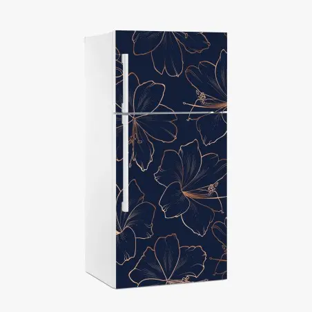 Sticker pour réfrigérateur fleurs dorées sur fond bleu marine – Wallnifity®
