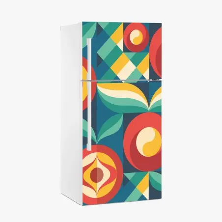 Sticker pour réfrigérateur motif floral géométrique rétro aux couleurs vives – Wallnifity®