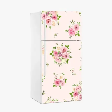 Sticker pour réfrigérateur motif floral romantique aux roses pastel – Wallnifity®